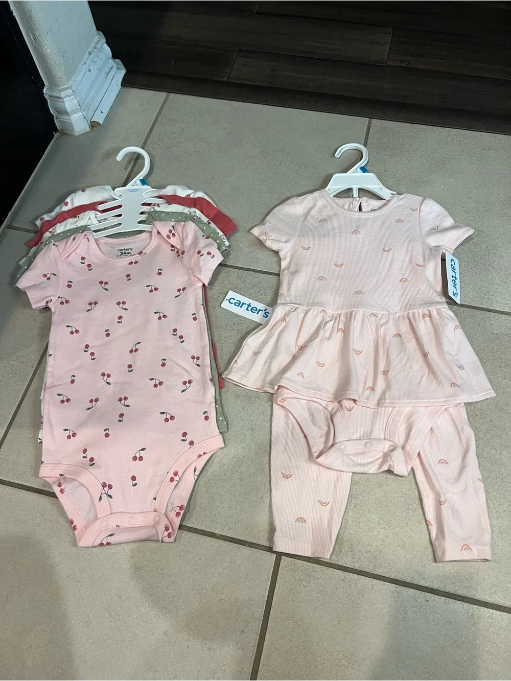 Carter's Pink Cherry Print Bodysuits & Peplum Set